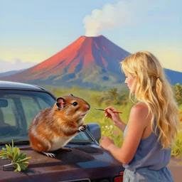 painting volegov car blonde woman volcano!!!