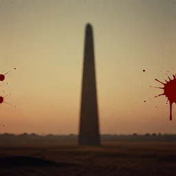 category b film poster with huge one trace of a shot in centre, grindhouse style painting, blood splatter on the sides, focus, grainy tape, distortion, low detailed, minimalistic,