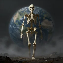 a giant skeleton walks the earth, dark landscape, fog, matte painting, trending on artstation