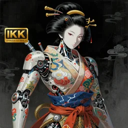 an epic fantastic realism comic book style portrait painting of a japanese robotic : akira geisha with chinese pattern tattoos and decals, 云 雷 纹, 蟒 纹, inspired by the lord of ghost in the shell, octane render, intricate detail, 8 k hd, unreal engine 5, ex machina, irobot