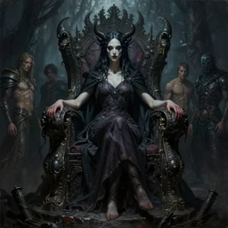 the Nightmare Goddess sitting on her throne ominously digital art fantasy art character concept a highly detailed illustration by Dan Mumford and Wayne Barlowe dark fantasy ultrarealism trending on artstation by jacek yerka, alex gray, zdzisław beksiński, dariusz zawadzki, jeffrey smith and h.r. giger, oil on canvas, 8k highly professionally detailed, trending on artstation
