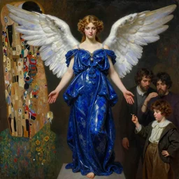 highly detailed oil painting | very intricate | cinematic lighting | award - winning | the beautiful angel goddess astarte wearing a dress made of lapis lazuli | by roberto ferri, by tom bagshaw, by j. c. leyendecker and klimt, beautiful cinematic light, american romanticism, by austin osman spare, artstation, cgsociety, official art, octane