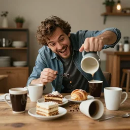time stop photo of man stumble and drop all his coffe food