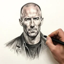 an professional pen sketch of jason statham