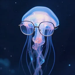 a jellyfish wearing glasses, glasses frames, artstation, space jellyfish