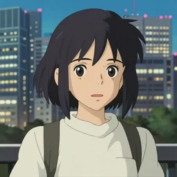 anime fine details portrait of Mizore Shirayuki in front of modern tokyo city landscape on the background deep bokeh, close-up view, anime masterpiece by Studio Ghibli, 8k, sharp high quality anime, artstation
