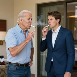 a candid photo, taken from outside of a hotel room, of joe biden smoking crack cocaine with his son, hunter biden.