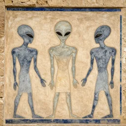 gray aliens drawn on a egypt wall