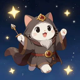 cartoonish kitten dressed as Gandalf  floating in space, bright stars, anime, a fantasy digital painting by Greg Rutkowski and James Gurney, trending on Artstation, highly detailed