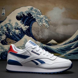 reebok sneakers by hokusai, enjolras delphin, giorgio de chirico, felix vallotton, harald sohlberg.