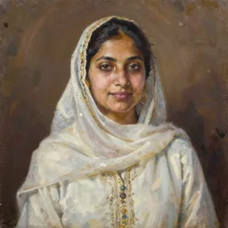 portrait of a pakistani woman ( 3 5 ) from pakistan in 2 0 2 1, an oil painting by ross tran and thomas kincade