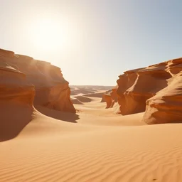 a desert landscape with canyons, minimalistic art, minimal, 4 k, artstation, beautiful, sunflare, lighting