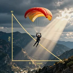 D. B. Cooper skydiving, vector art, golden ratio