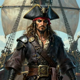 a portrait of a futuristic pirate in 2 0 7 0 on a ship, intricate, highly detailed, digital painting, artstation, concept art, smooth, sharp focus, illustration, cinematic, vfx