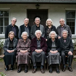 an old age home for geriatric satan goths. photograph group portrait.
