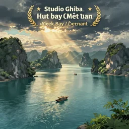 Studio Ghibli image of ha long bay in vietnam