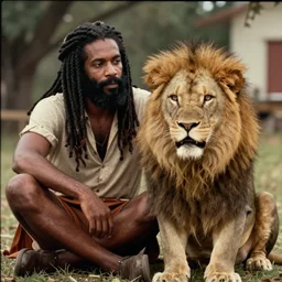 7 0 s film still from a movie about a rastafarian and his pet lion, kodachrome, cinecolor, cinestill, film grain, film texture, retro, cinematic, high resolution, photorealism,