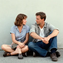 a man and a woman sitting on the ground, a colorized photo by steve hanks, reddit, american romanticism, colorized, # film, movie still