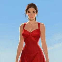 elegant lara croft in a red evening dress, portrait, illustration, rim light, top light, summer clear blue sky, perfectly shaded, soft painting, art by krenz cushart and wenjun lin