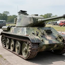 wwii tank with amusement part camouflaged paint