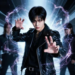 nct's kim doyoung playing the role of an assassin with psychokinetic abilities in the art style of harumi hironaka, promotional stills, sharp finish, incredibly detailed