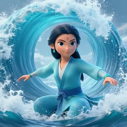a full body portrait of a katara the water bender from avatar is summoning a giant ocean wave, finely detailed features, closeup at the faces, perfect art, gapmoe yandere grimdark, trending on pixiv fanbox, painted by greg rutkowski makoto shinkai takashi takeuchi studio ghibli, akihiko yoshida