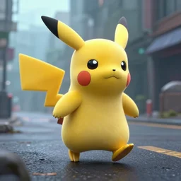 robot pikachu cyborg walking on a street, post apocalyptic feeling, photorealistic