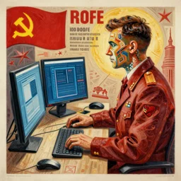 a detailed and complex, highly detailed, concept art, soviet propaganda poster depicting a software developer. painting by irakli toidze
