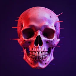 skull glitch art with red and violet