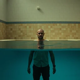 film still of shaved viktor orban standing on the bottom of an empty pool, a scene from tv series narcos narcos narcos, hd, 4 k