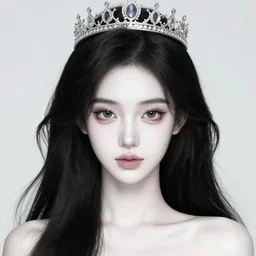 a beautiful girl with long black hair pale sking and a crown on her head, art by naomi savoie