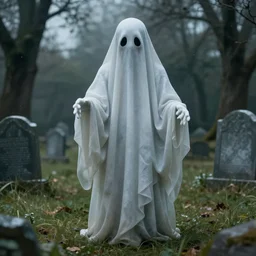 christophe vacher photo - realistic render of a strange ghost in a graveyard
