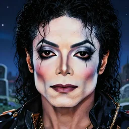 michael jackson!!!! realistic dramatic !big face realistic close up concept art  of the crow makeup michael jackson as a dragon ball Z  character,dark eye sockets,  graveyard landscape at night , 4k anime character illustration by akira toriyama, artstation