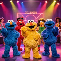 sesame street characters have a rave party