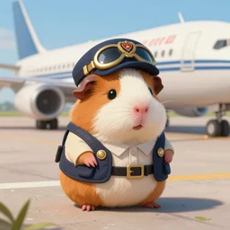 cute little anthropomorphic Guinea Pig Pilot at an airstrip, tiny, small,  short, Pilot outfit, cute and adorable, pretty, beautiful, DnD character art portrait, matte fantasy painting, DeviantArt Artstation, by Jason Felix by Steve Argyle by Tyler Jacobson by Peter Mohrbacher, cinematic lighting