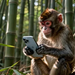 cinematography closeup monkeys playing with iPhone in bamboo forest by Emmanuel Lubezki