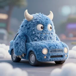 monster shaped car. len blur background bokeh. art by artgerm and filip hodas. clouds by rhads.