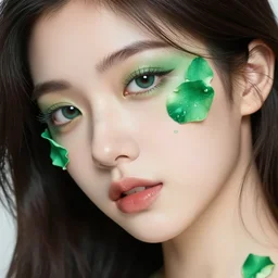an absurdly beautiful, elegant, young hypercolorful sensual gravure idol partially made up of emeralds and green petals, ultrafine hyperrealistic detailed face illustration by kim jung gi, irakli nadar, intricate linework, sharp focus, bright colors, matte, octopath traveler, final fantasy, unreal engine highly rendered, global illumination, radiant light, intricate environment