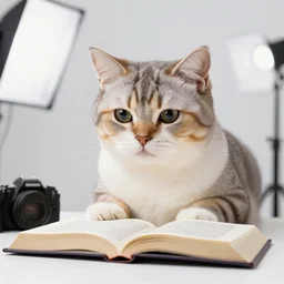 adorable cat reading the bible, award winning dslr photography, studio lighting