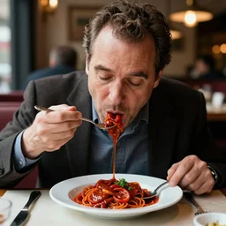 photo of mr belvedere eating chili, 8 k, 8 5 mm f 5. 6