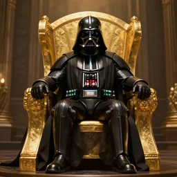 highly detailed portrait of a dath vader sitting alone on a golden throne, unreal engine, fantasy art by greg rutkowski, cinematic, establishing shot, art station