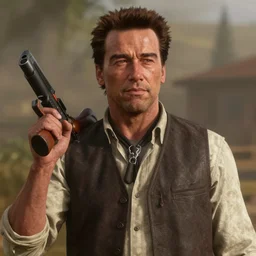 Film still of Arnold Schwarzenegger, from Red Dead Redemption 2 (2018 video game)