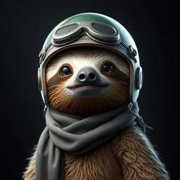 a cute sloth wearing a helmet and a scarf. unreal engine, octane render, illustration by edward gorey