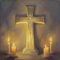 a strange creature that resembles a cross. volumetric lighting, holiness, candles, perfectly shaded, detailed, soft painting, art