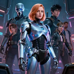highly detailed surreal neon robot android young christina hendricks, robocop, scream, stephen bliss, unreal engine, greg rutkowski, loish, rhads, beeple, makoto shinkai and lois van baarle, ilya kuvshinov, rossdraws, tom bagshaw, global illumination, detailed and intricate environment