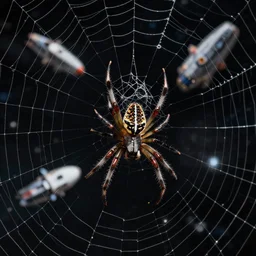 spider catching space ships in its web