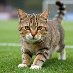 huge cat on the soccer field