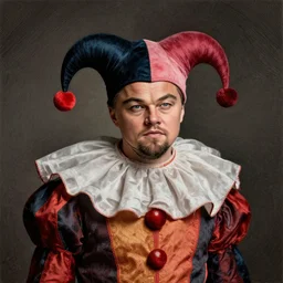 portrait of a jester, leonardo dicaprio, hyperdimensional, 4k detailed hyperrealistic digital photo by Beeple, Gustave Dore, Artstation, CGsociety