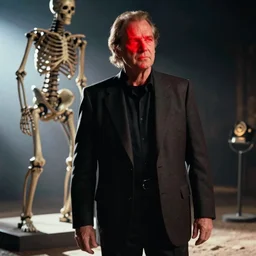 Jack Nicholson plays Terminator, his one yes glow red, scene where his endoskeleton is exposed, still from the film