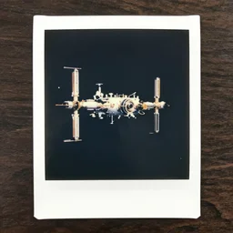 futuristic space station, polaroid